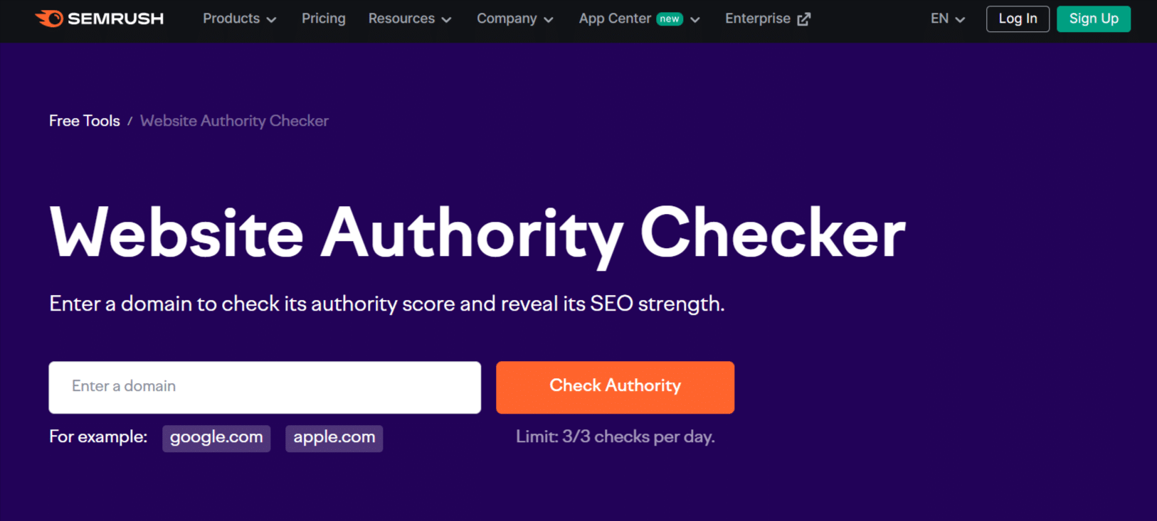 SEMrush DA checker
